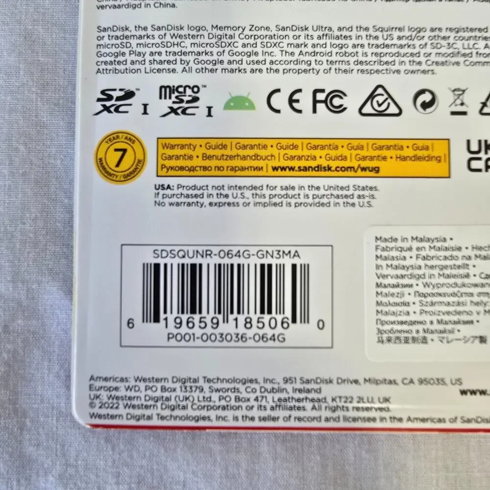 SanDisk 64GB Ultra Micro SDXC USH-I Card w/ Adapter New Sealed